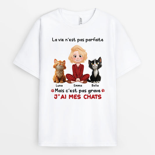 6958AFR1 t shirt personnalise la vie n_est pas parfaite mais jai mes chats 6958a3yzd