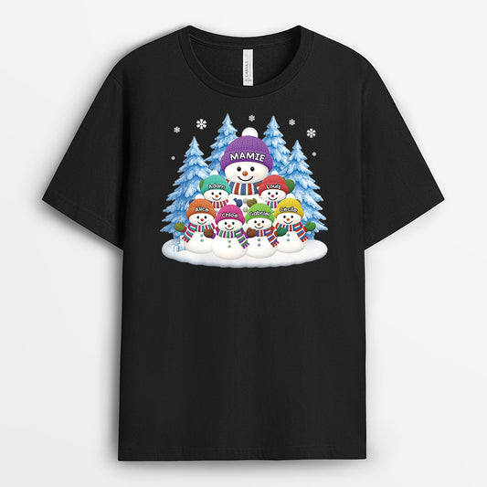 6964AFR1 papymamie et petits enfants bonhomme de neige t shirt noel personnalise 6964a3vta