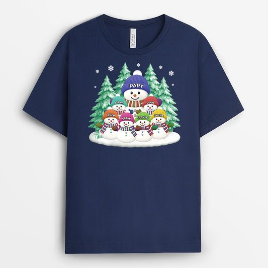 6964AFR2 papymamie et petits enfants bonhomme de neige t shirt noel personnalise 6964a3vta
