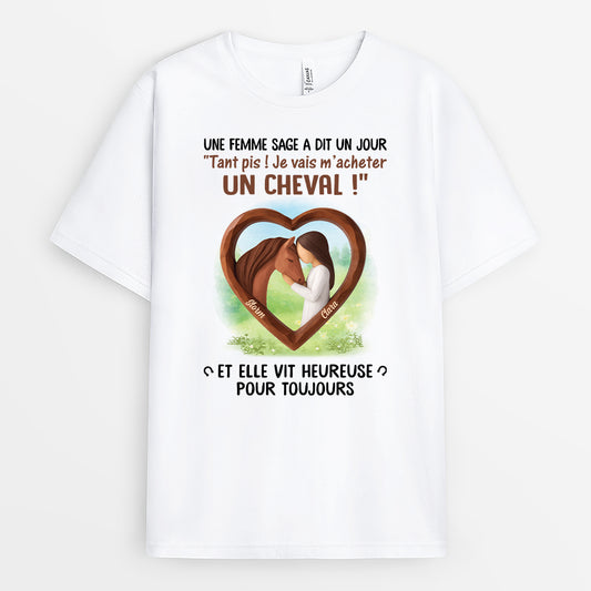 7016AFR1 t shirt personnalise une femme sage prend un cheval 7016akz5u