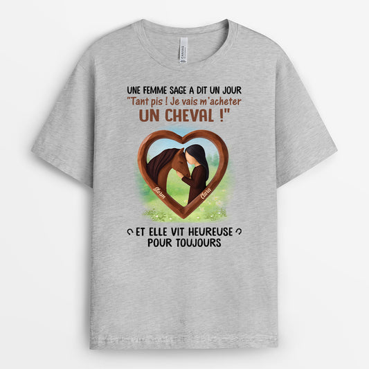 7016AFR2 t shirt personnalise une femme sage prend un cheval 7016akz5u