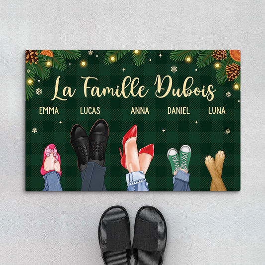 7038DFR1 paillasson personnalise famille et animaux noel en famille avec chienchat 7038d8pwi