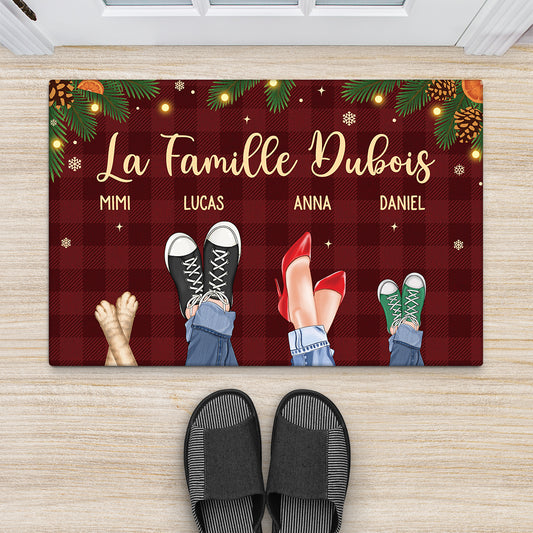 7038DFR2 paillasson personnalise famille et animaux noel en famille avec chienchat 7038d8pwi