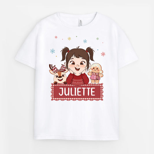 7049AFR1 t shirt personnalise enfant renne et biscuit de noel 7049attzk
