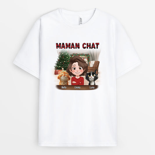 7056AFR1 t shirt personnalise de noel maman chat 7056akz5d