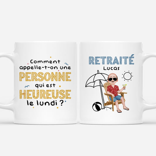 7077MFR1 mug personnalise pour femmehomme retraite est heureux le lundi 7077mkvqb