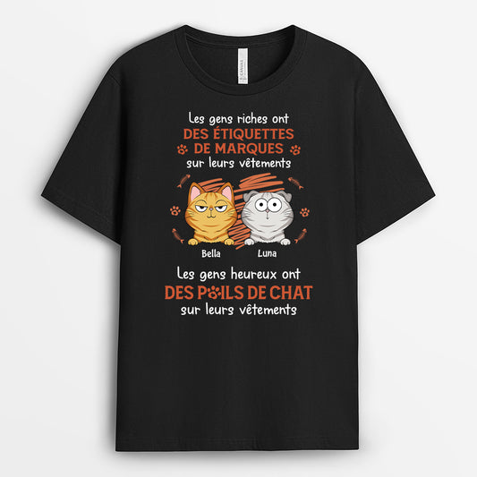 7089AFR1 t shirt personnalise gens heureux ont des poils de chat sur vetements 7089atqcd