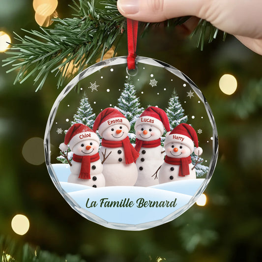7092OFR2 ornement de noel en verre personnalise famille bonhomme de neige avec sapin 7092okl5i