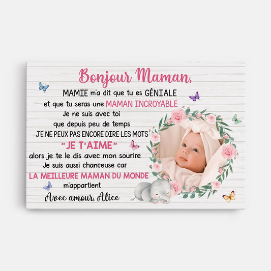 7098CFR1 toile personnalisee photo bonjour maman papa de bebe 7098c8vak