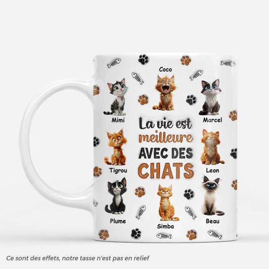 7197MFR1 effet dimpression 3d mug personnalise la vie est meilleure avec mes chats 7197m6ywd