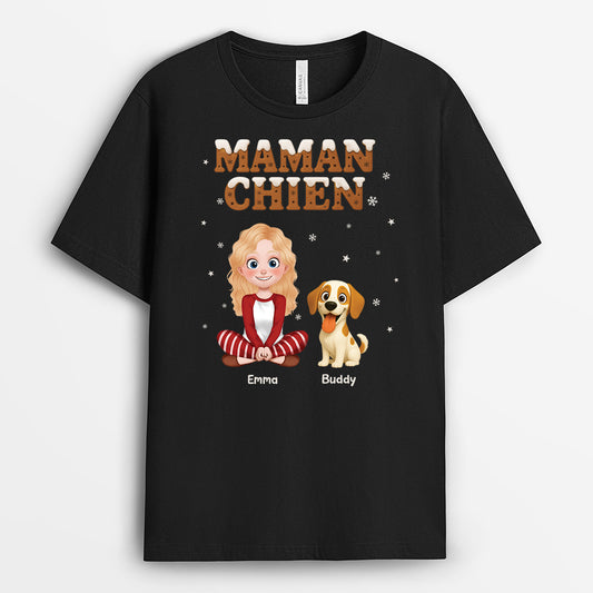 7216AFR1 t shirt personnalise de noel maman chien biscuit 7216atyzc