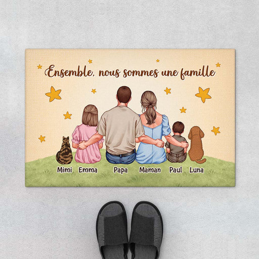 7231DFR1 paillasson personnalise famille et animaux ensemble sous les etoiles 7231d8t5i