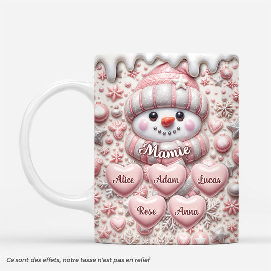 7235MFR1 effet dimpression 3d mug de noel personnalise maman mamie bonhomme de neige rose 7235mklta_1