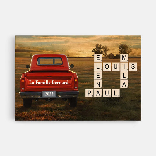 7269CFR1 toile personnalisee avec mots croises notre famille avec voiture 7269ctt5i