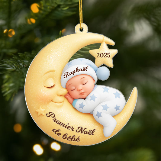 7330OFR1 effet dimpression 3d ornement acrylique personnalise premier noel de bebe avec la lune 7330o3q5k