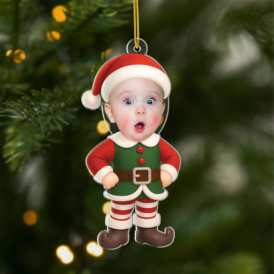 7352OFR1 ornement noel acrylique personnalise photo bebe petit elfe 7352otv5k