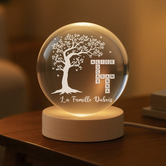 7518LFR2 veilleuse boule de cristal personnalisee la famille avec mots croises 7518l3qai