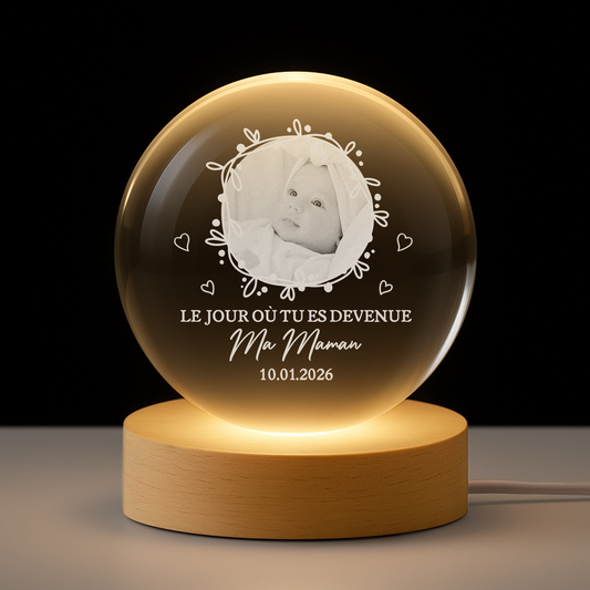 7633LFR1 veilleuse boule de cristal personnalisee le jour ou tu es devenue maman papa 7633lct5a_60b59ef5 f220 4dfa 901b 360e5456fa19