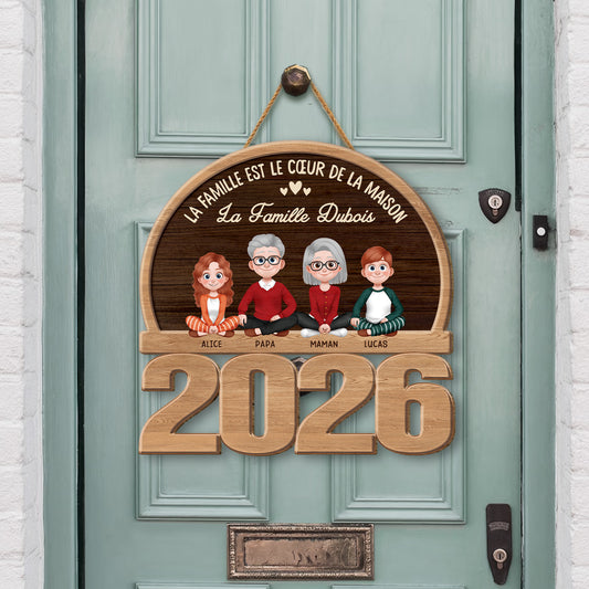 7738QFR2 plaque en bois personnalisee a suspendre notre famille avec chat et chien 7738qtlni Copy