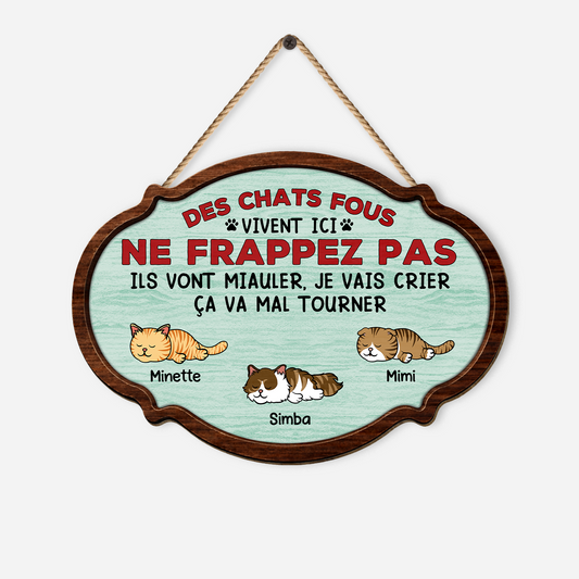 7772QFR1 plaque en bois personnalisee a suspendre chats fous vivent ici 7772q6chc