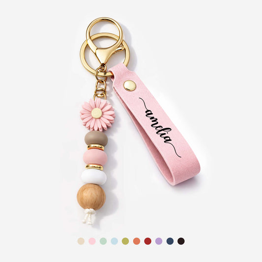 8038MFR1 porte cles personnalise marguerite en perles cadeau femme avec prenom 8038mj8l5a