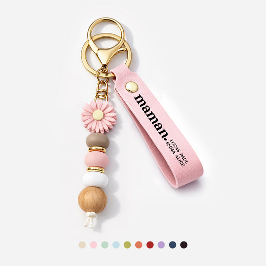 8039MFR1 porte cles personnalise marguerite en perles ma maman ma mamie 8039mj8pca