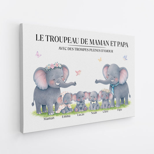 8168CFR1 toile personnalisee famille le troupeau de maman papa elephant 8168cnvmi_2