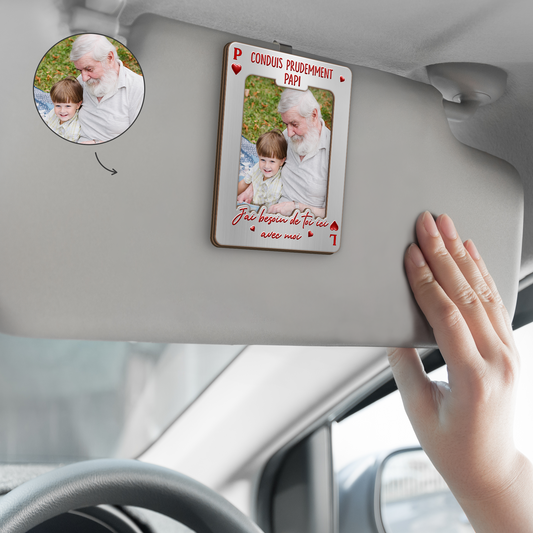 8475GFR2 clip pare soleil voiture personnalise famille conduis prudemment papa maman papy mamie 8475g6czb
