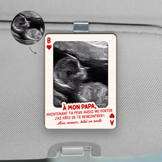 8515GFR1 clip pare soleil voiture personnalise photo echographique a future maman futur papa 8515gtfcb