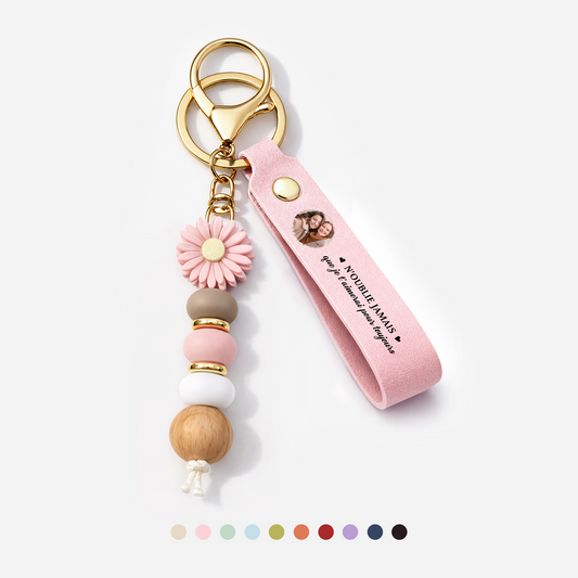 8534MFR1 porte cles personnalise marguerite en perles avec photo maman papa je taime 8534mjsfta