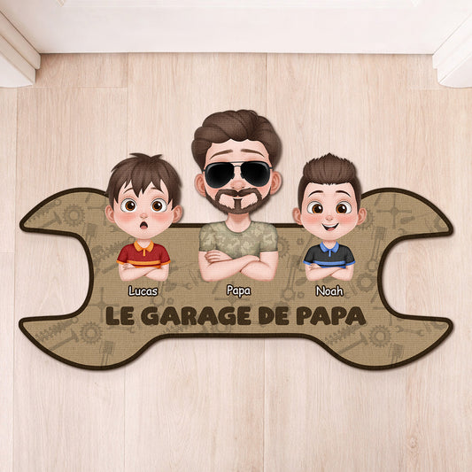 8610AFR1 paillasson forme originale personnalise le garage de papa papy 8610adnhbb