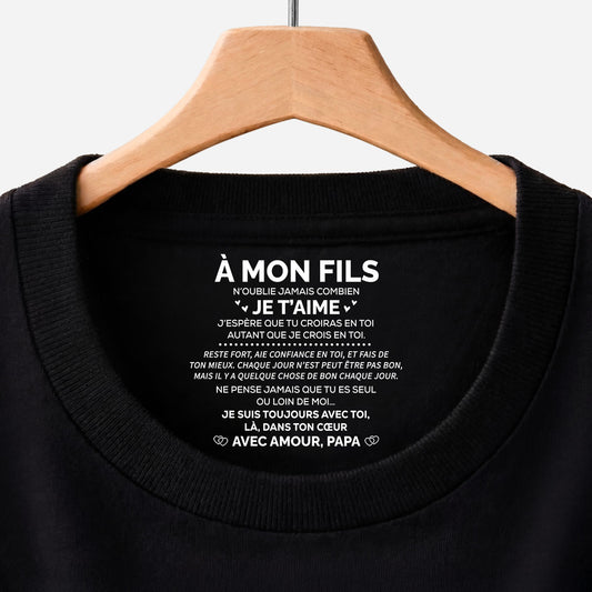 8948AFR1 t shirt noir personnalise avec message a l_interieur du col pour femmehomme je taime mon fils ma fille 8948aa6vca
