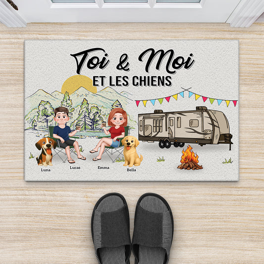 8998DFR1 paillasson personnalise chien et couple aime le camping toi moi et nos chiens 8998d3d1c
