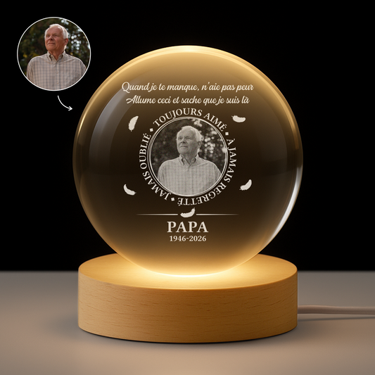 9169LFR1 boule de cristal personnalisee photo commemorative maman papa tu me manques 9169lsfcb