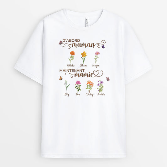 9266AFR1 t shirt personnalise maman prenom dabord maman ensuite mamie avec fleur 9266a8fka