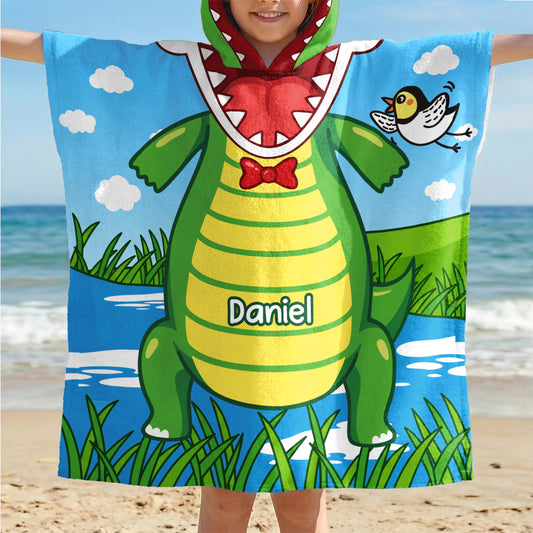 9269AFR1 serviette de plage enfant personnalisee_ avec capuche cadeau dinosaure pour ete 9269absdak