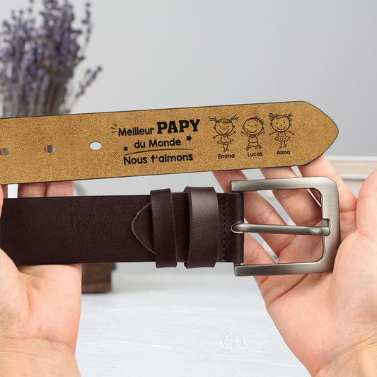ceinture cuir gravee personnalisee_ enfant et chien chat meilleur papa et papy 8081j8fgb