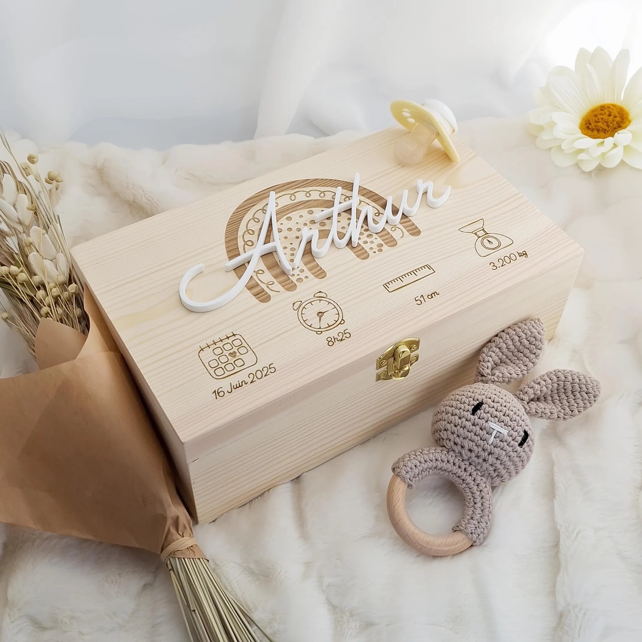 Boîte souvenir en bois - cadeau naissance futur papa