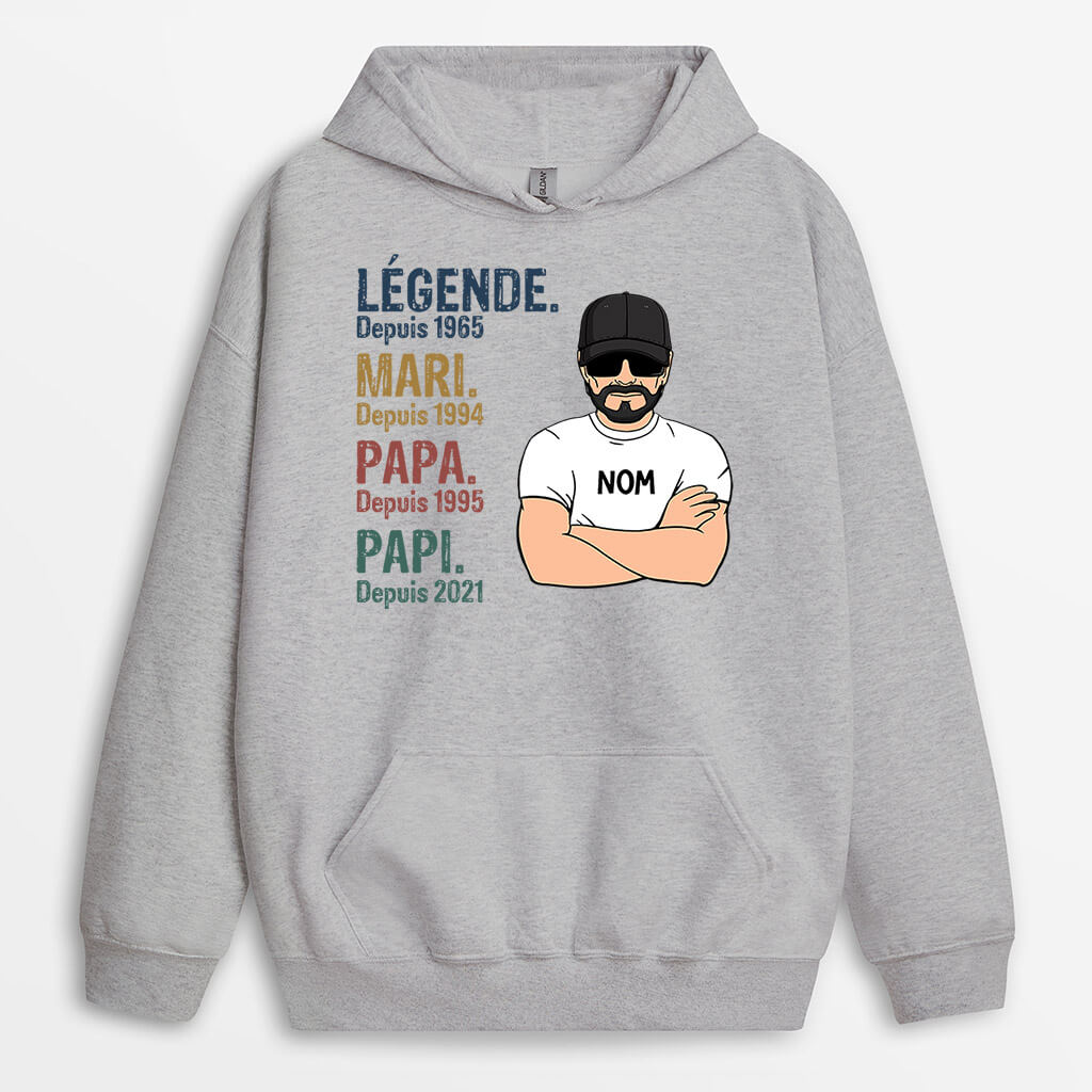 0004HFR2 cadeau Personalisable SweataCapuche homme papa papi texte