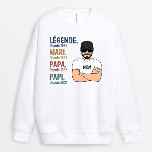 0004WFR1 cadeau Personalisable Sweat shirt homme papa papi texte