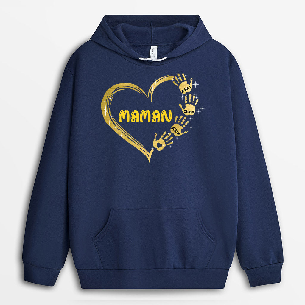 0064HFR2 present personnalisable SweataCapuche coeur mamie maman mains