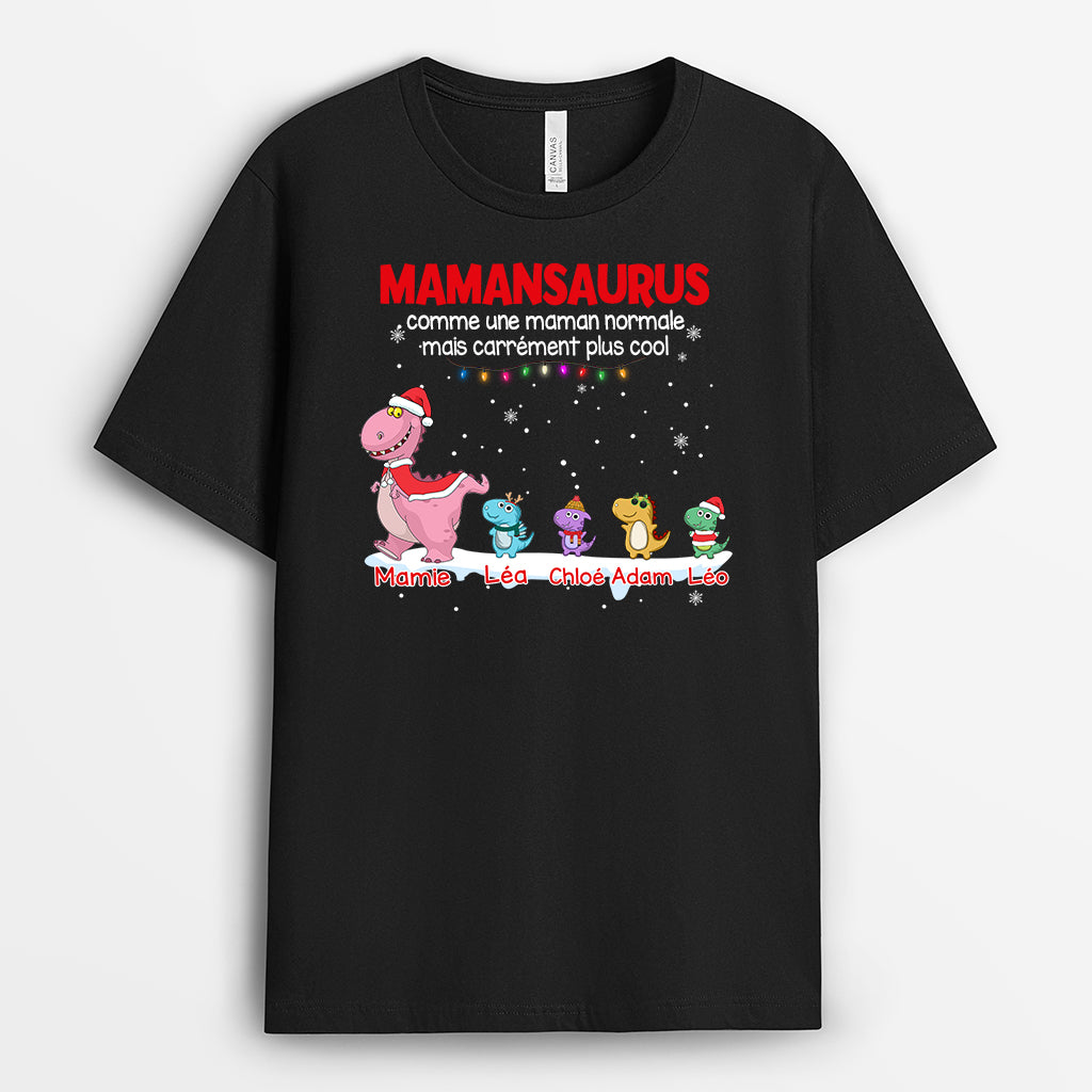 0068A010AFR1 present personnalisable T shirt dinosaures mamie maman Noel
