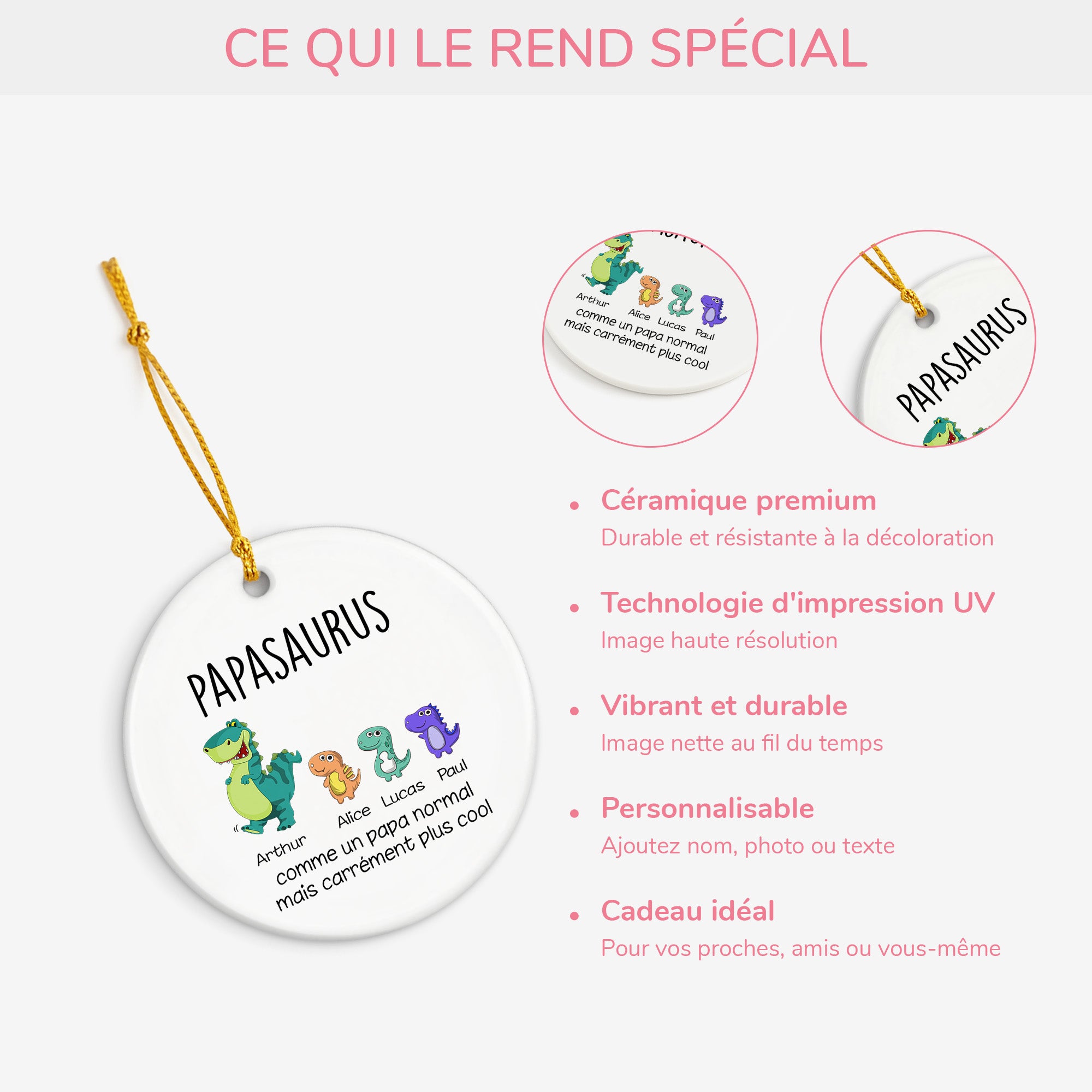 0114OFR4 ornement noel ceramique personnalise papa maman papasaurus 0114o0v0b