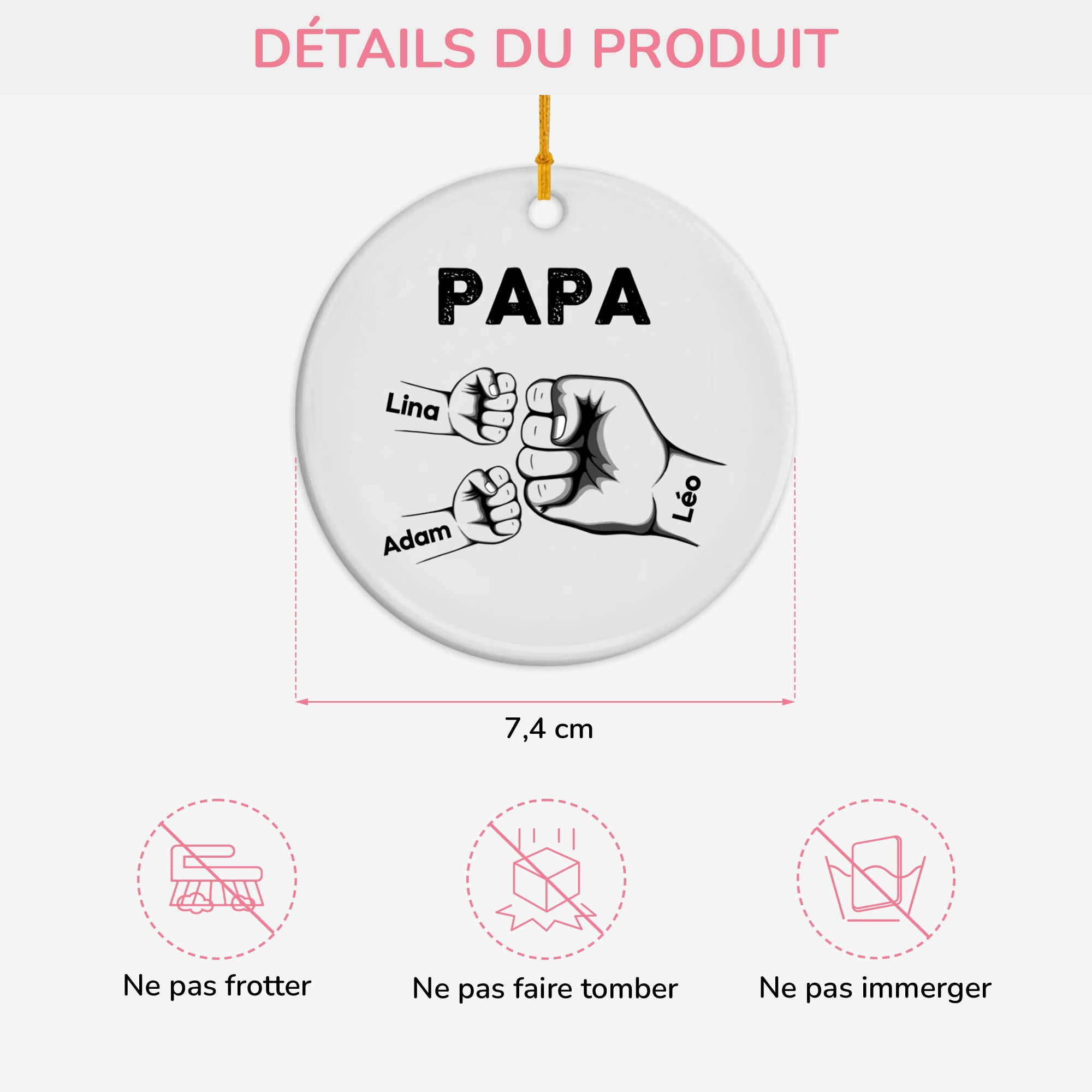 0263OFR3 ornement ceramique personnalise pour papy avec poings 0263okl8b