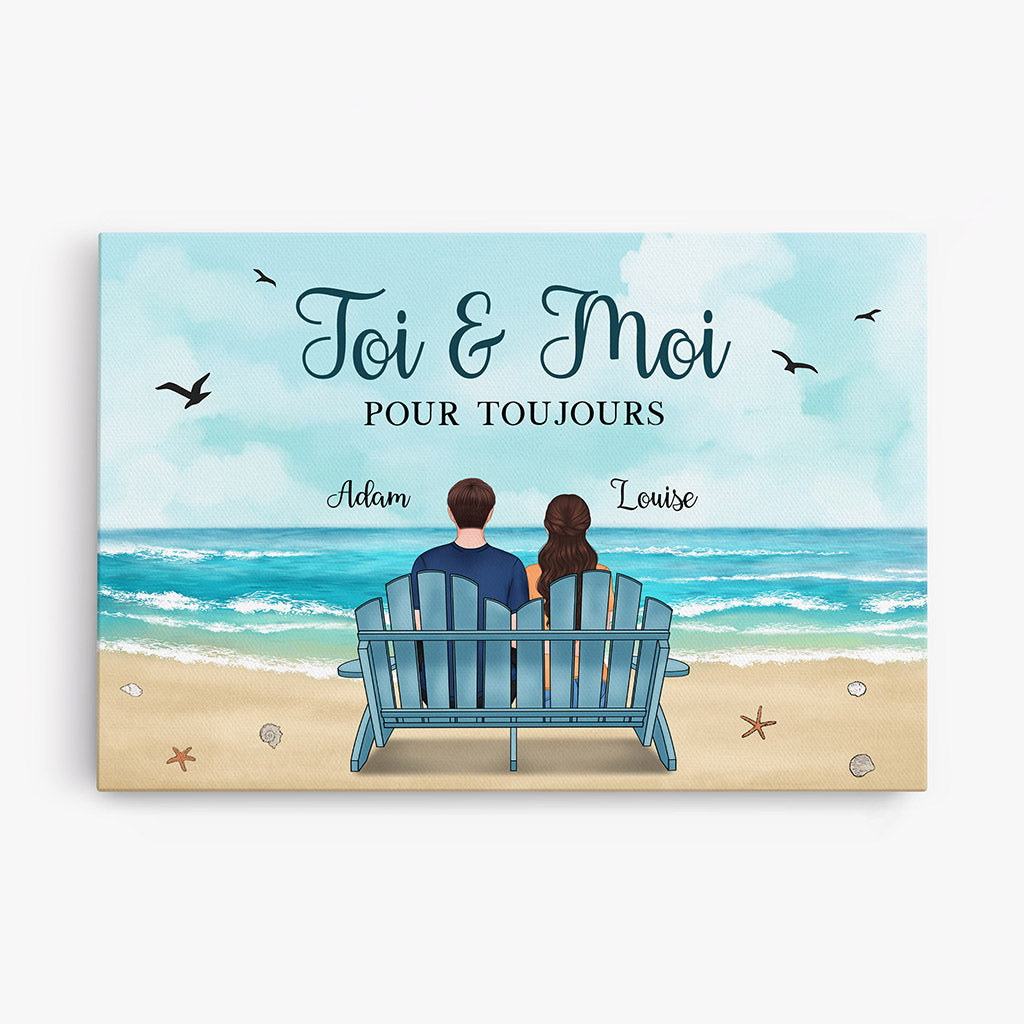 0482C535GFR1 Cadeau Personnalise Toile Personnes Couples Plage