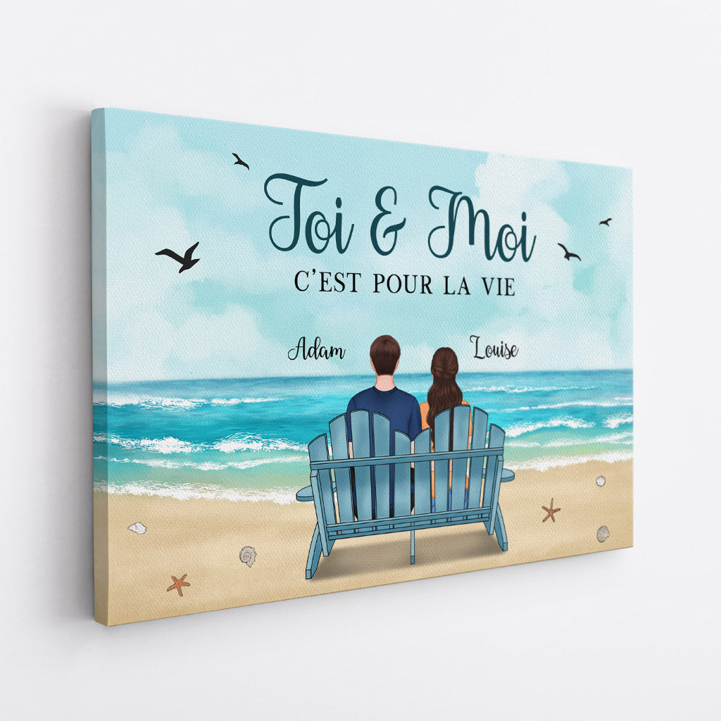 0482C535GFR2 Cadeau Personnalise Toile Personnes Couples Plage