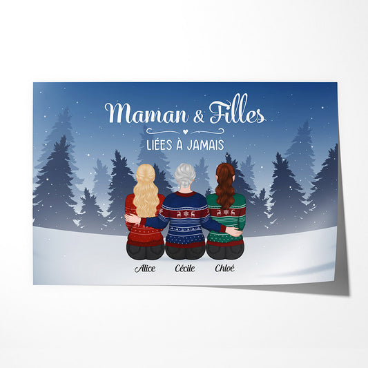 0512SFR1 Cadeau Personnalise Poster Maman Filles Maman Noel