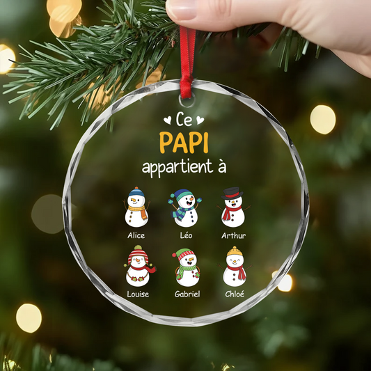 0527OFR2 ornement noel en verre personnalise cette mamie papi appartient a bonhomme de neige 0527o0z8a