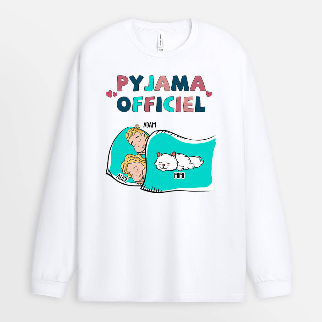 0553NFR1 Cadeau Personnalise ManchesLongues Pyjama Officiel Couples Amoureux des Chats