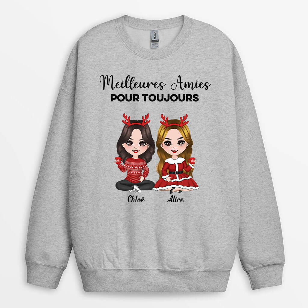 0574w230fFR1 Cadeau Personnalise Sweat shirt Meilleures Amies Noel